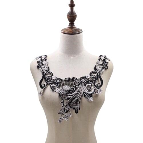 Lace Applique Nigerian Lace Fabrics Embroidered 100% Polyester Black Fabric Detachable Collar 2019 High Quality