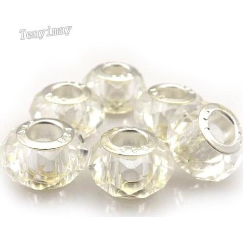 Fashion Clear Faceted Glass Beads Transparent Big Hole Crystal Beads 100pcs/Lot