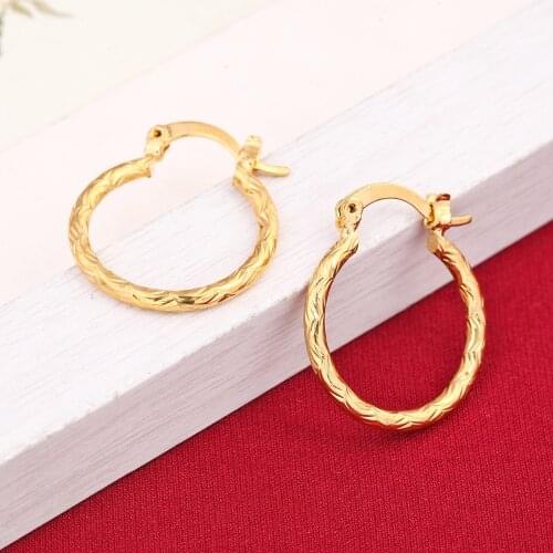 Fashion Jewelry Cute Filigree Yellow Gold Color Earrings For Womens Girls Children Vintage Antique Solid Earrings