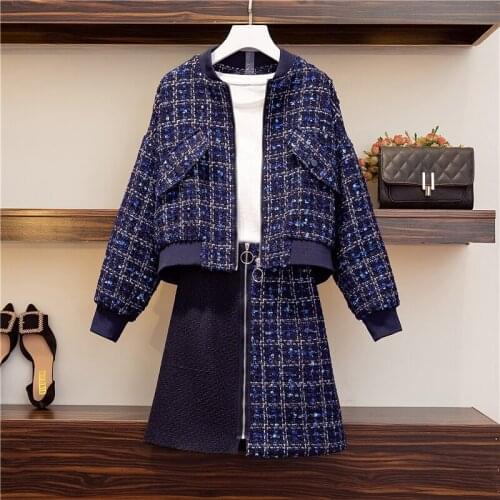 Fashion new loose large size womens Korean version of the two-piece baseball uniform jacket was thin skirt suit Two-piece set