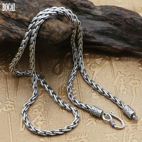 100% real 925 pure silver necklace for men 4MM Thai silver vintage necklace hipster clavicle chain s925 mens silver necklace