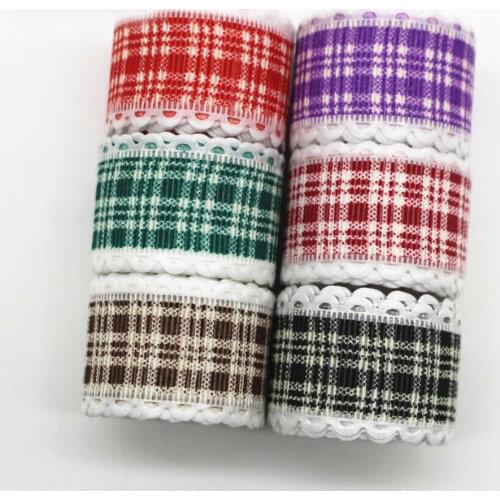 New 1 '25mm checked lace ribbon 20 yards/bag DIY handmade material gift packaging headdress sewing fabric polyester plaid