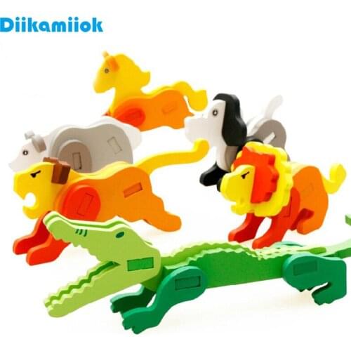 New Colorful Wooden 3D Animal Jigsaw Puzzle Model Baby Early Childhood Educational Toys for Childrens Wood Puzzles Game