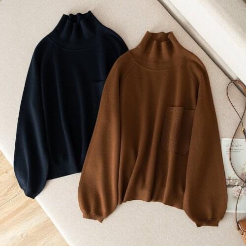 New ladies fashion 2021 long sexy casual solid color lantern sleeve turtleneck sweater 1026