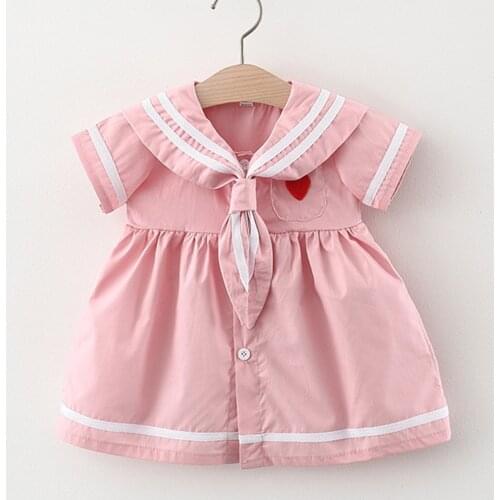 New Arrival Kids Dress For Girl 2021 Summer Sailor Collar Cotton Casual Children Clothing