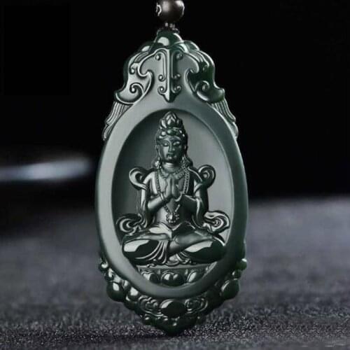 New jade Hand-carved Guanyin Pendant Patronus Bless Necklace for Men Christmas Gifts