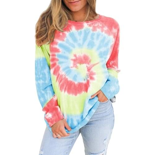 2020 Autumn Womens Hoodies Multicolor Long Sleeve Pastel Sweatshirt Female Loose Tie Dye Printed Hoodie Pullover Tops Oversize