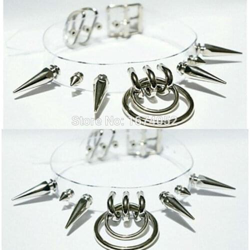 Handmade 100% Harajuku Lolita Punk Fetish Gothic Long Spikes Choker Hanging Double O Round Clear Collar Transparent Necklace