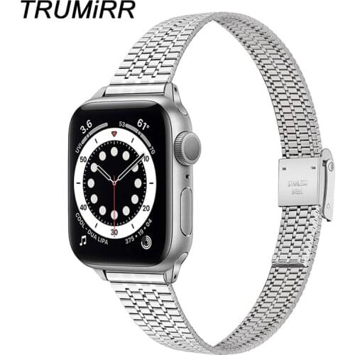 Slim Stainless Steel Band for iWatch Apple Watch SE Series 6 5 4 3 2 1 38mm 40mm 42mm 44mm Women Dressy Watchband Wrist Strap