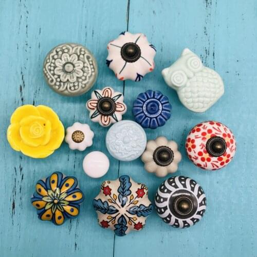 Multi Color Ceramic Door Knob - 1 piece Handmade Cabinet Knobs Flower Pumpkin Round Kitchen Cupboard Door Dresser Pull Handles