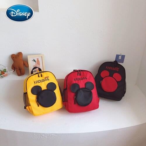 Disney Mickey Mouse Childrens Contrasting Color Backpack Canvas Bag Cartoon Backpack Kindergarten Kid Large-capacity School Bag