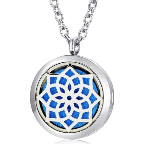 With Chain as Gift! 20mm/25mm/30mm Magnetic 316L Stainless Steel Sunflower Aromatherapy Essential Oil Diffusing Necklace