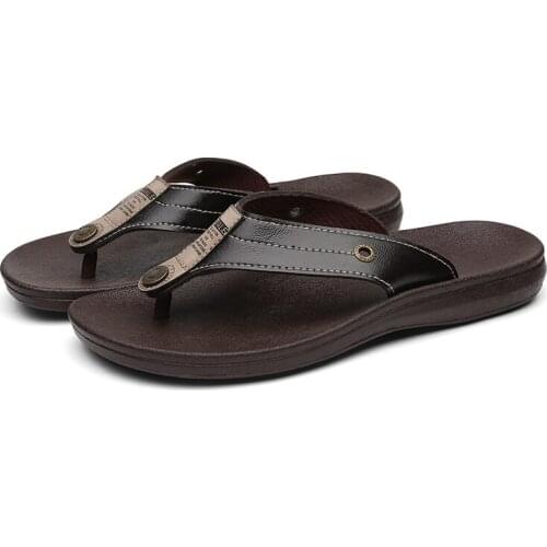 Slippers Men Leather Beach Shoes Men Flip Flops Summer Flat Heels Male Slides Out Door Sandal Flip Flops