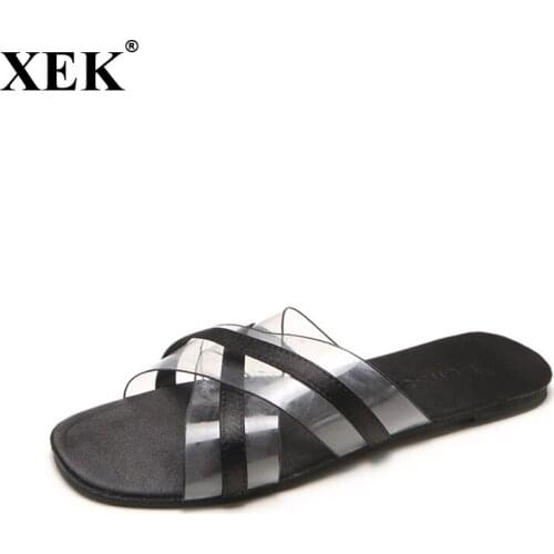 XEK 2018 Hot Women Slippers Fashion Spring Summer Cross-tied Slippers Women Flip Flops Flat Shoes Students Girls Slippers JH222