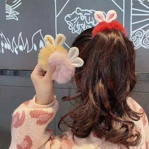 Cute Plush Cartoon Bunny Ears Hair Tie for Women Models Colorful Korean Trend Rubber Band Hair Accessories Girl Gift New 2021
