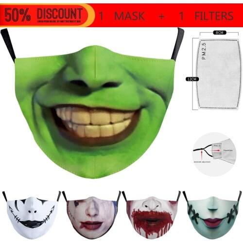 Horror Halloween Cospaly Masks Fashion Printing Adult Mask Street Sports Dust-proof Breathable Washable Protection Adult Mask