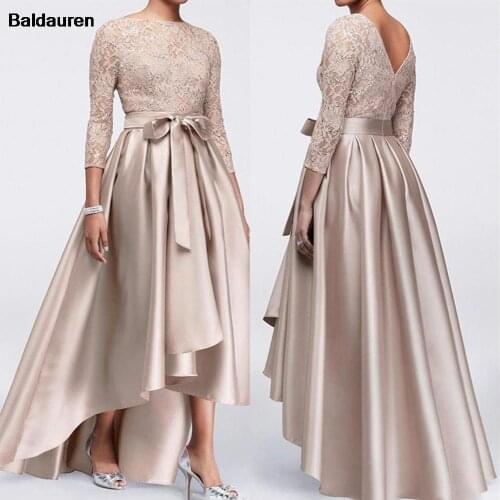 High Low Champagne Mother of the Bride Dress with Lace Sash Plus Size Formal Evening Gowns Mother of the Groom Wedding Party