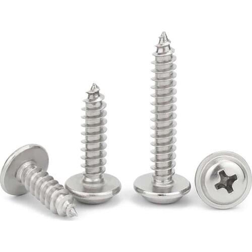 50X M1.4 M1.7 M2 M2.6 M3 M4 304 Stainless Steel Cross Phillips Pan Round Head With Washer Collar Self Tapping Wood Screw DIN968