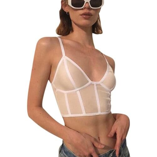 Summer Womens Sexy Sling Bustier Tank Tops Spaghetti Straps Deep V Neck Open Back Boned Stripe Trim Corset Vest