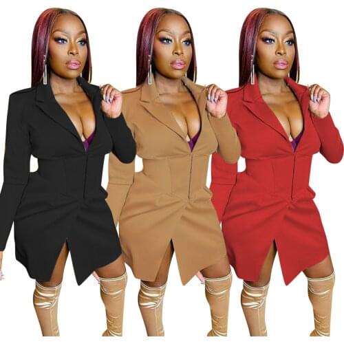 Echoine Women Fall Sexy Deep V-neck Slim Suit Coat Long Sleeve Corset Tops Streetwear Winter Clothing Office Lady Jacket Coats