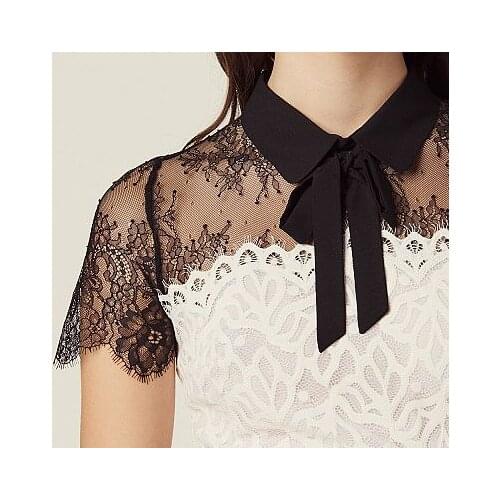 Womens Mini Dress Hollow Out Bowknot Jacquard Hollow Lace Pattern 2021 Summer Ladies Knit Dress Vintage Short Robe