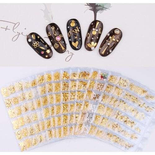 1 Pack Gold Silver Metal Nail Alloy Studs Crown Moon Heart-shape Charming Beads Crystal Stud Rhinestone DIY Nail Art Studs Decor