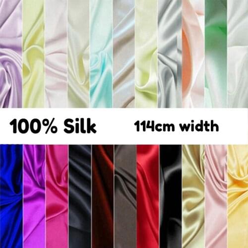 100% Natural Silk Fabric Solid Color Pink Yellow Green Black For DIY Derss T-shirt Cloth Bedding Set Material 1.14X1m