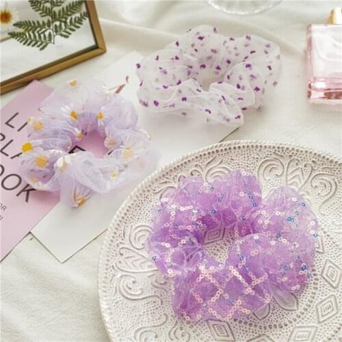 2020 Summer Fashion Daisy Scrunchies Gum Hairband,Women Girls Printed Floral Elastic Hair Bands Headband,Ponytail Hair Accessory