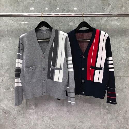 2021 Fashion Brand Sweaters Men Women Slim V-Neck Cardigans Clothing Patchwork Striped Wool Spring Autumn Casual Coat