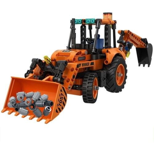 377Pcs high-tech Engineering Vehicle Bricks Toys DIY Construction Vehicle Backhoe Loader Building Blocks Toys For Children Gift