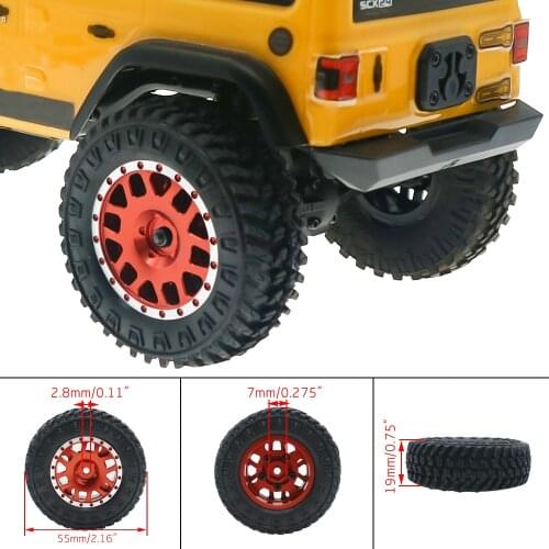 4x copper counterweight hex/alloy 7mm hex rim rubber tire 1.3”wheel bead lock style no glue needed/M2 lock nut for Axial SCX24