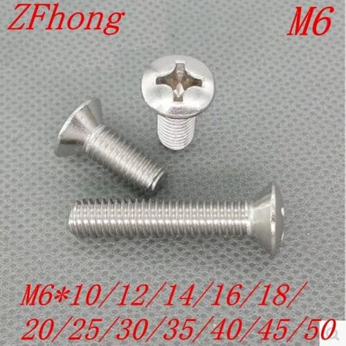 50PCS DIN966 M6*10/12/16/20/2/30/35/40/45/50 Cross Recessed Raised Countersunk Head Screw Stainless Steel 304