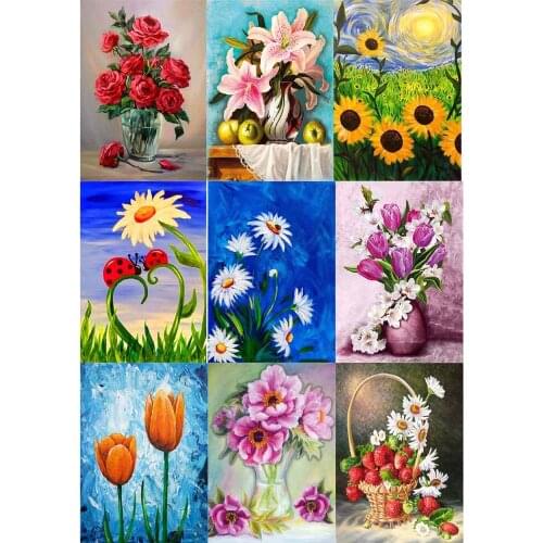 6 Sets 5D Diamond Painting Sunflower Tulip Flowers Rhinestone Embroidery Cross Stitch Arts Home Wall Decor 30x40cm Wholesale X2