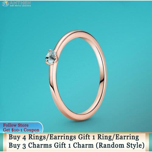 Ahthen 925 Sterling Silver Rings Light Blue Solitaire Ring 925 Silver Women Rings Ngagement Ring Women Jewelry Making Girl Rings