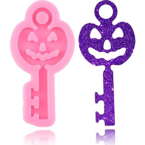 Shiny Glossy Halloween Pumpkin Silicone Keychain Molds Jewelry Making Epoxy Resin Mold Handmade Necklace Charms Pendant Moulds