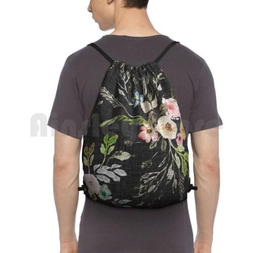 La Boheme Floral Backpack Drawstring Bag Riding Climbing Gym Bag Floral Flowers Romantic Bohemian Gypsy Vintage Roses Garden