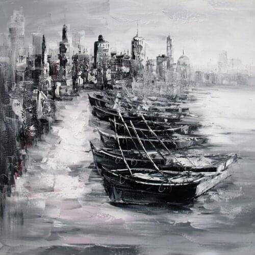 Black and white oil painting by palette knife paintings for wall decoration