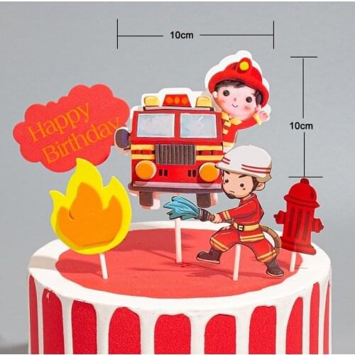 Childrens water gun fireman decoration happy birthday fire cake topper childrens party supplies baking gift cake decoration