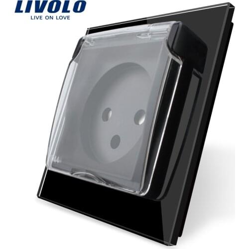 Livolo Israel Power Socket,French Power Socket,Crystal Glass Panel, 16A plugs ,with Waterproof Cover,no logo,Black Free Shipping