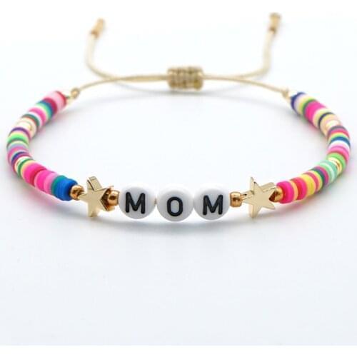 GO2BOHO Heishi Disc Beads Bracelet MOM Letter Bracelets For Women Star Charm Pulseras Colorful Polymer Clay Strand Jewellry