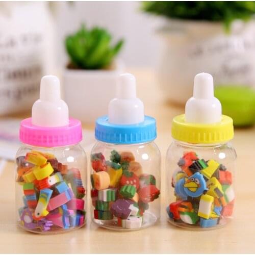 1 Bottle(20pcs) Pencil Erasers Mini Bottle Cartoon Number Rubber Pencil Erasers for Kids Student Gift Office Supplies