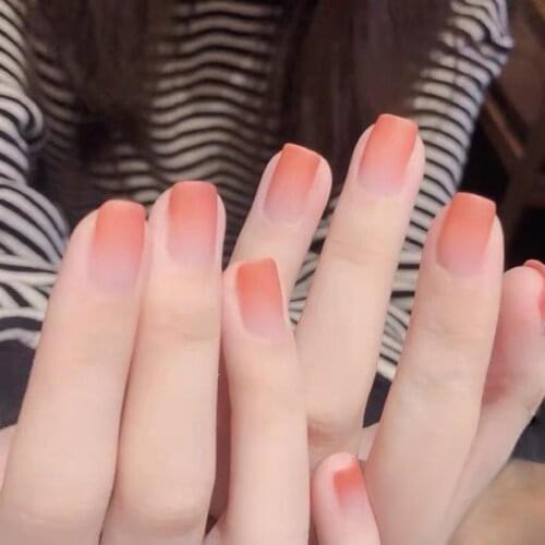 24Pcs Pure Color Fashion False Nails Girls Sweet Pink Frosted Matte Wearable Full Cover Fake Nails Square Head Nail Art Tips NN