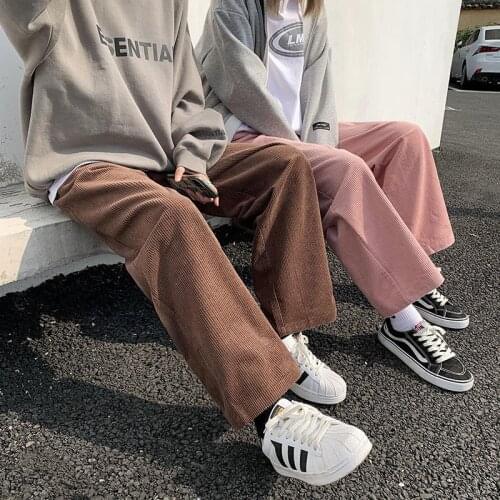 2021 Mens Corduroy Fabric Casual Wide-leg Pants Loose Retro Fashion Hip Hop Black Pink Brown Trousers Joggers Sweatpants S-2XL