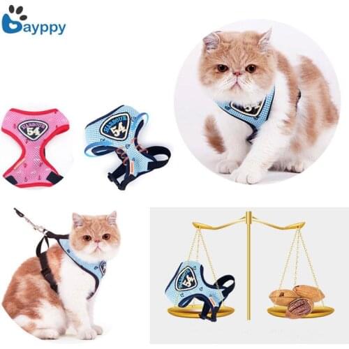 Soft Comfort Cat Dog Harness Vest with Leash Blue Letter Pet Harness Collar Cute Puppy Cat Jacket Leash Cothes Pet Supplies