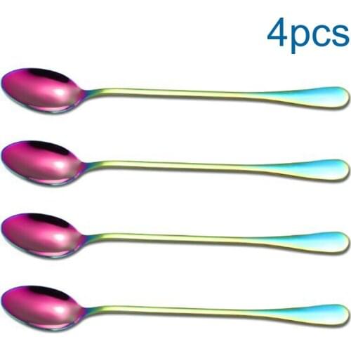 4pcs Spoon Set Stainless Steel Long Handle Scoop Cutlery Tableware Mixing