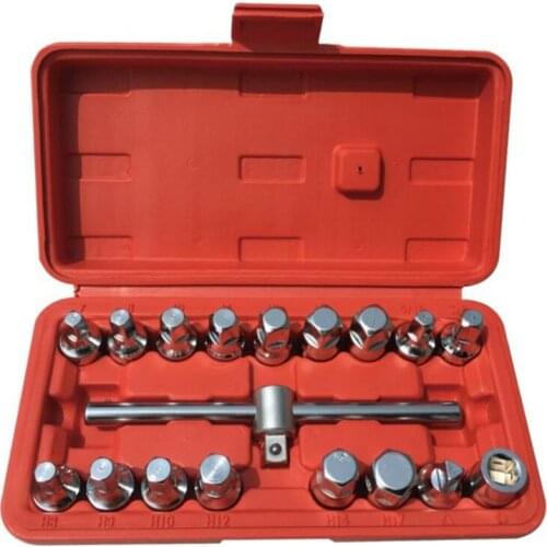 Automobile sewage screw set, 18 screw removal tools, T-bar remover, special tool for square hexagon socket, oil drain tool