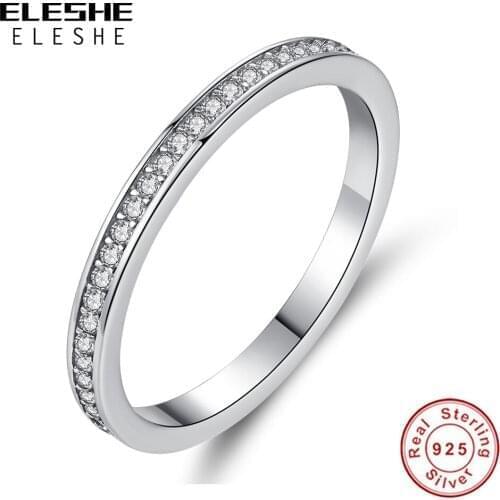 Genuine 925 Sterling Silver Simple Wedding Engagement Jewelry Gift Dazzling Crystal CZ Fashion Ring For Women