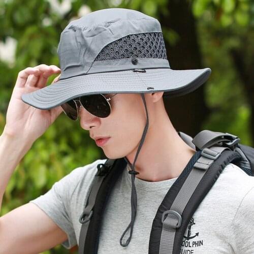 Men Outdoor Bucket Fisherman Hats Summer Net Cloth Breathable Sun Hat Unisex Version of Big Eaves Sun Protection Fishing Hat