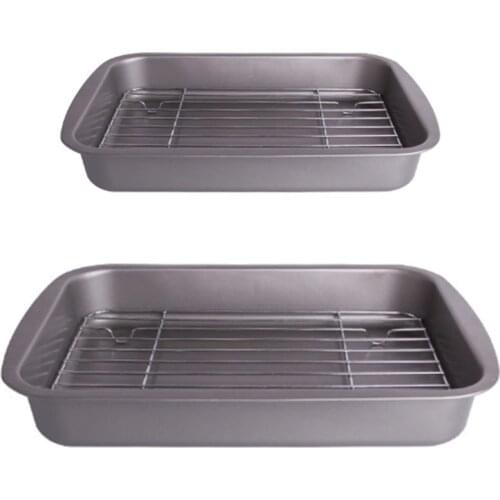 Baking Tray with Removable Cooling Rack Set Baking Pan Sheet Used for Oven Non Sticky Baking Tray Bread Barbecue Mesh Rack Oil F
