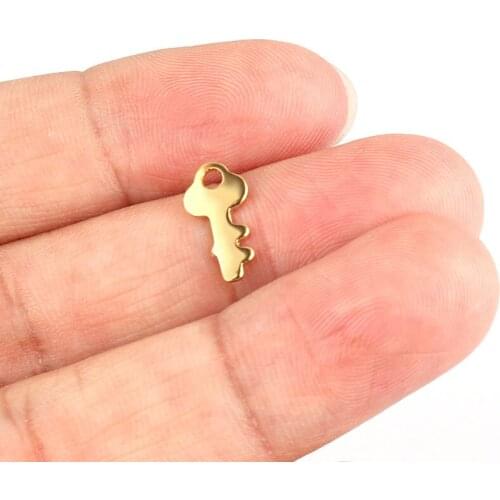 20pcs/lot 13*6.5mm Gold Stainless Steel Small Key Charms Pendant For DIY Jewelry Making Bracelet Necklace Accessories Parts ZU2